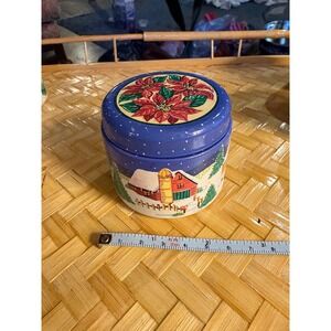 Avon Scented Tin Candle Christmas Tree Winter Scene Santa Poinsettia Collection